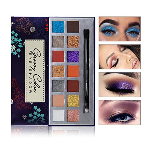 Colorful Eyeshadow Palette - FEITA Professional Colors Eye shadow 14 Bright Colors Makeup Palette with Eyeshadow Brush - Matte and Metal Glitter Powder Long Lasting Waterproof