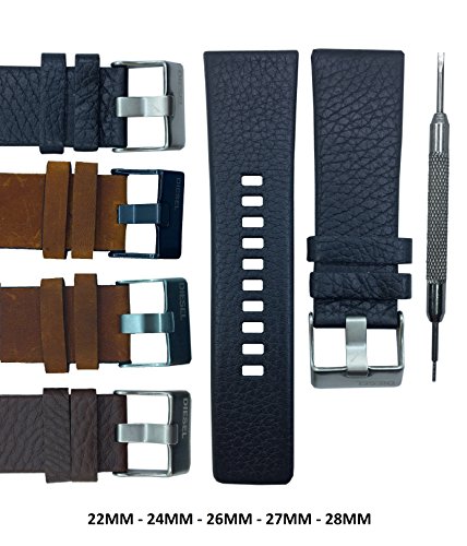 Genuine Leather Watch Band Strap for DZ1183 DZ1347 DZ1272 DZ4343 - Free Spring Bar Tool (27mm, Black)