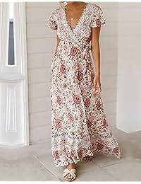 Byinns - Maxi vestido floral para mujer con volantes, para fiestas en la playa