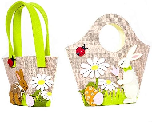 ROZKITCH 2 Pcs Easter Egg Basket for Kids Bunny Burlp Tote Bag Bucket Bag to Carry Candy and Gifts for Festival Party