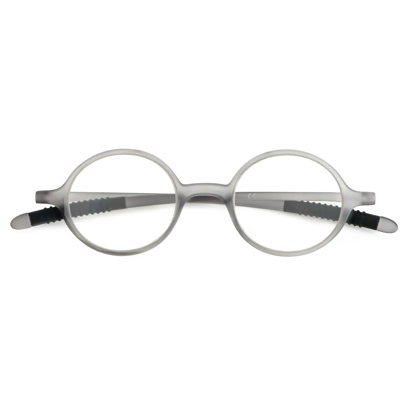 KoKoBin Retro Reading Glasses for Men and Women Round Reader TR90 Full Rim Glasses (Gray, 2, Dioptres)