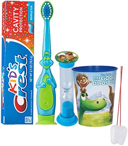 "The Good Dinosaur" Inspired 4pc. Bright Smile Oral Hygiene Set! 3D Dino Toothbrush, Dino, Toothpaste, Brushing Timer &amp; Mouthwash Rise Cup! Plus Bonus "Remember to Brush" Visual Aid!