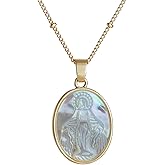 KOMI Pendant Necklace for Women, Mother of Pearl Pendant with 18K Gold Plated Necklace, Catholic Jewelry for Women with Soft Velvet Bag