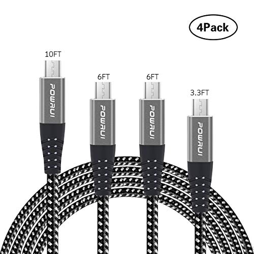 [4Pack] Micro USB Cable, POWRUI [3.3FT 6FT 6FT 10FT] Android Charger Cable, Nylon Braided Android Charger and Syncing Cord Charging for Samsung, Google, LG, and More Android Devices