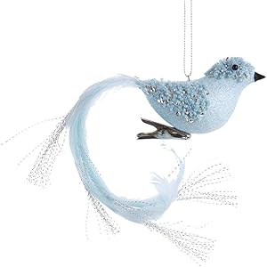 Kurt Adler Blue with Silver Glitter Long Tail Bird with Clip Ornament