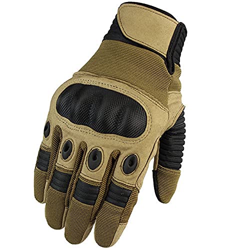 Ranger Tactical UK Full Finger Touch Screen Contact Gloves Hard Knuckle Cycling Biking Paintball Airsoft (Kharki, Large)