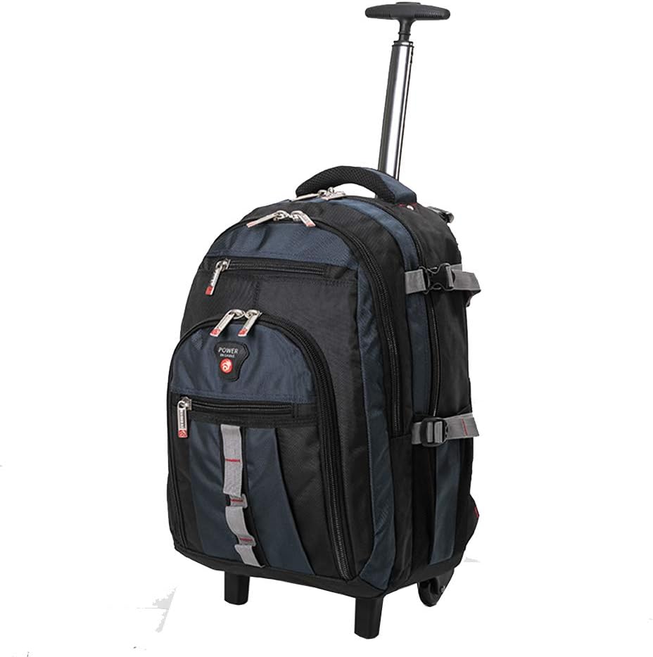 18 Inch Nylon Rolling Backpack, Water-Resistant Laptop Wheeled Rolling Bag for Travel College Business, Navy