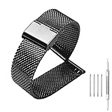 20mm Mesh Stainless Steel Bracelet Wrist Watch Band Strap with Fold-over Clasp Buckle - Black