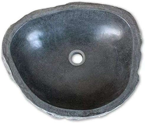 Galapagoz Natural River Stone Bathroom Wash Vessel Sink Faucet Drain Bowl Basin Countertop Washbowl Oval Washroom Toilet 15.7 to 17.7 inch US