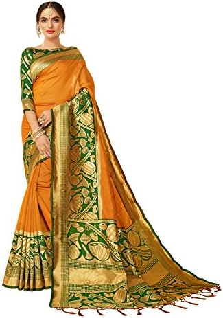 Urban India Orange Banarasi Silk Saree