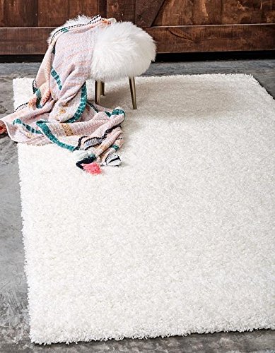 Unique Loom Solid Shag Collection Snow White 2 x 3 Area Rug (2' 2" x 3')