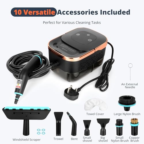 2500W Handheld Steam Cleaner – 4-Bar High Pressure, 15-Second Instant Heat-Up, 105°C Sterilizing Steam, 1250ml Large Tank, 6-Speed Adjustable with 10 Accessories for Kitchen, Bathroom, Car & Tile