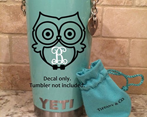 Owl Decal Sticker with Monogram Initial Gift for Her Yeti Tumbler Tablet MacBook Laptop Planner Etc