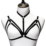 Jelinda Women Sexy Goth Halterneck Open Cup Frame Harness Bra