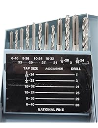 accusizetools   18 pcs   set hss Juego de roscar y perforar, UNF en caja de metal, # 0001   0050