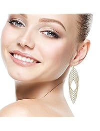 Pendientes largos de clip para mujer y niña, joyería de moda con forma de gota de diamante, corte en capas