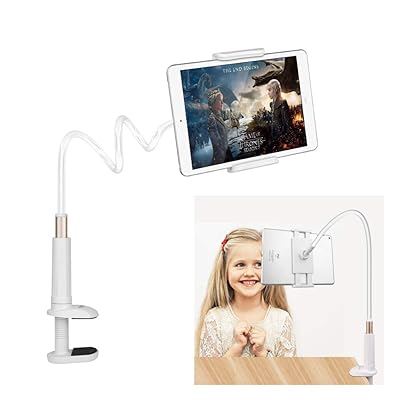 FUTESJ Gooseneck Tablet Stand, Tablet Mount Holder for iPad iPhone Series/Nintendo Switch/Samsung Galaxy Tabs/Amazon Kindle Fire HD and More, 30in Overall Length(Whitesilver)