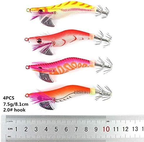 Chuangshengnet ホコリとイカ釣り釣り餌付きルミイカジグ海釣りルアー人工餌 当店一番人気 Color 4pcs