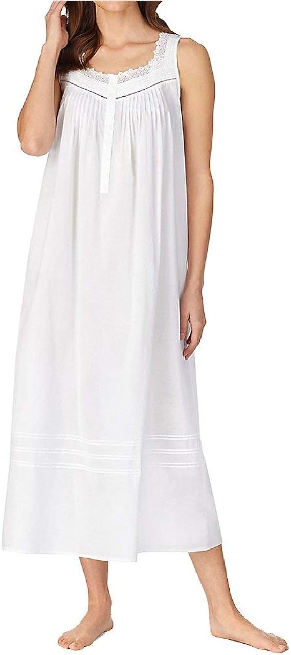 Eileen West Cotton Lawn Woven Sleeveless Ballet Nightgown White SM