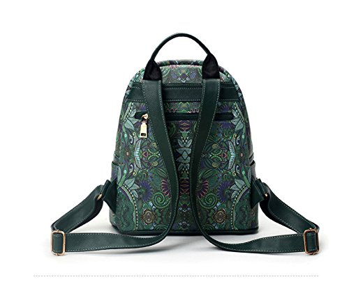 vismiintrend forest print pu leather green backpack handbag for women/girls