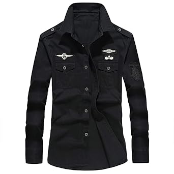 MRULIC Herren Herbst Militär Slim Button Langarm Stehkragen Shirt Top