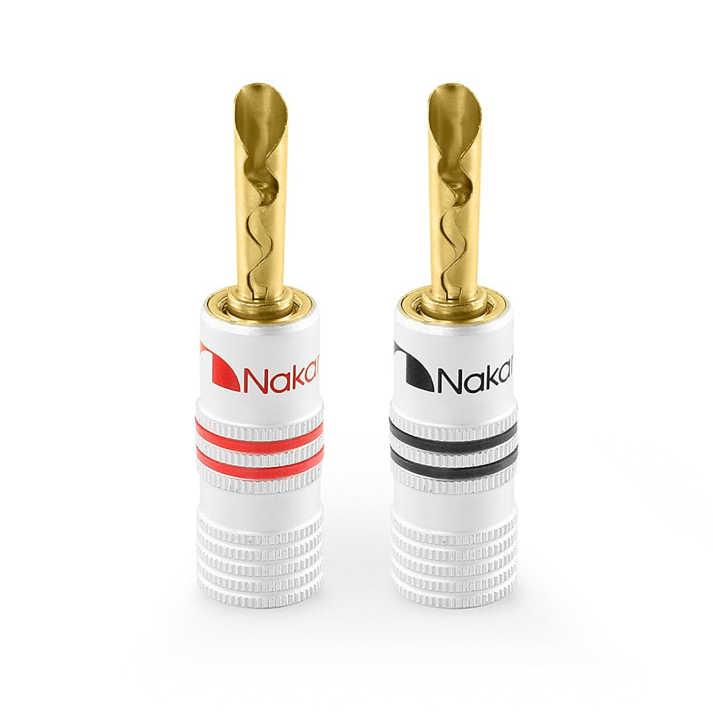 Nakamichi Excel Series 24k Gold Plated Banana Plug 12 AWG - 18 AWG Gauge Size 4mm Speakers Amplifier Hi-Fi AV Stereo Home Theatre Audio Wire Cable Screw Connector 2 Pcs (1-Pair), BFA Banana Plug
