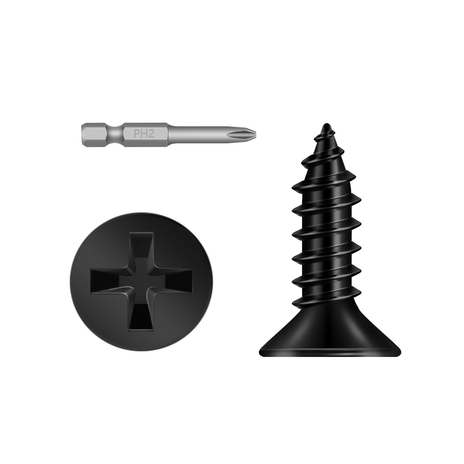 Photo 1 of #8 x 1/2" 200 PCS Flat Head Sheet Metal Screws, Phillips Drive Self Tapping Screws, Countersunk Head Wood Screws, Black Coating