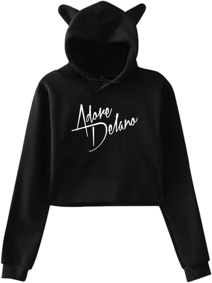 ShermanLittle Adore Delano Women Casual Cat Ear Hooded Long Sleeve Crop Top Sweatshirt