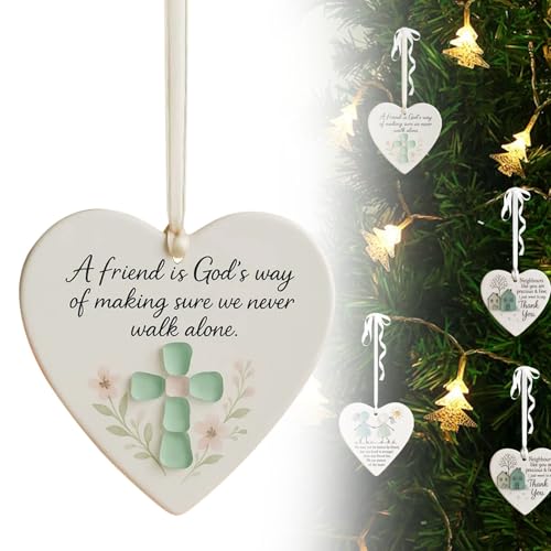 Heart-Shaped Sea Glass Friendship Decor, 2D Christmas Decorations, Christmas Tree Hanging Ornaments, Timeless Art Glasses Pendant for Best Friend, Keepsake Gift for Women (A)
