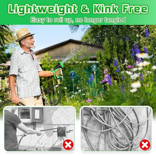 Expandable Garden Hose Pipe 100ft 30m, Upgraded Expanding Water Hose with 10 Pattern Spray Nozzle, 3/4" 1/2" Hose Connectors, Magic Flexible Hose Anti-Kink Durable Hosepipes for Gardening Pet Bathing
