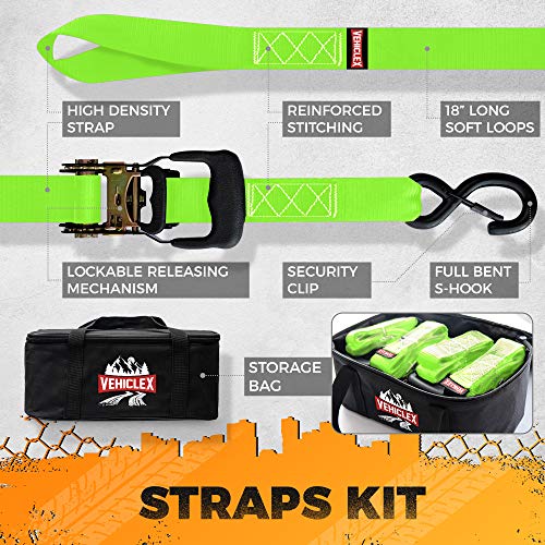 Vehiclex Heavy Duty Ratchet Strap 1 5 X 8 Ft 4pk Green Premium Tie Down Straps