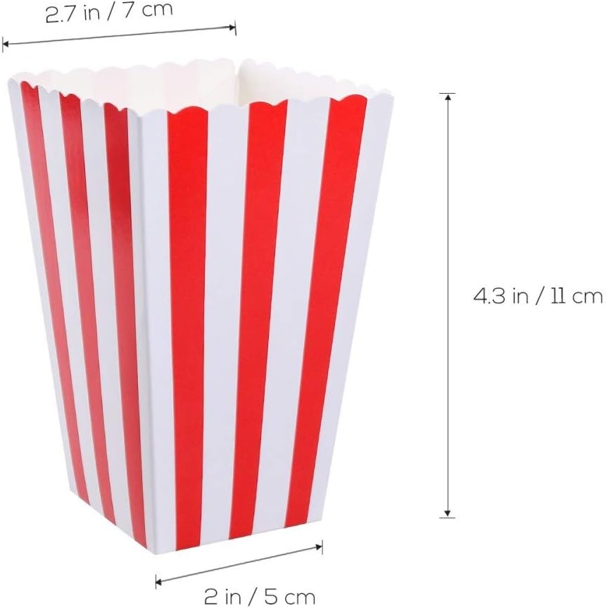 Red Striped Popcorn Boxes - Carnival Parties Mini Paper Popcorn and Candy Containers, Party Supplies for Movie Nights (Pack 24): Health & Personal Care