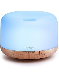 ASAKUKI 500ml Premium, Essential Oil Diffuser, 5 In 1 Ultrasonic Aromatherapy Fragrant Oil Vaporizer Humidifier, Timer and Auto-Off Safety Switch, 7 LED Light Colors