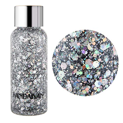 Holographic Body Glitter Gel Set, 6 Bottles Total 180ml Cosmetic Chunky Glitter Flakes Gel, Sparkles for Festival Party Face Makeup, Hair, Eye and Lips Shimmer (6 Colors)