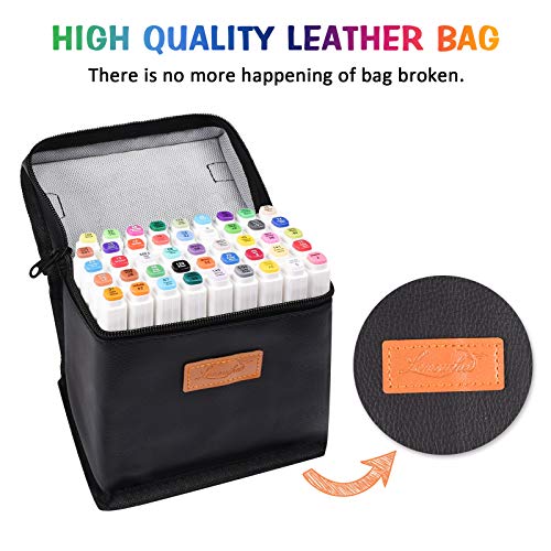 L\'émouchet 50 Colors Alcohol Markers, Dual Tips Permanent Art Markers with Leather Carrying Bag for Kids, Artist, Students, Art Markers Set for Sketching, Coloring, Calligraphy and Illustration