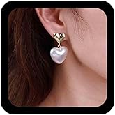 Erimberate Bohemian Pearl Heart Dangle Earrings Gold Puffed Heart Earrings Puffy Pearl Stud Earrings Love Earrings Jewelry for Women Gifts