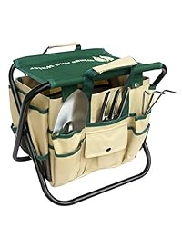 Taburete plegable, alas y agua 7 piezas Jardín Juego de herramientas, All-in-One Bolsa de herramientas, duraderas, acero inoxidable