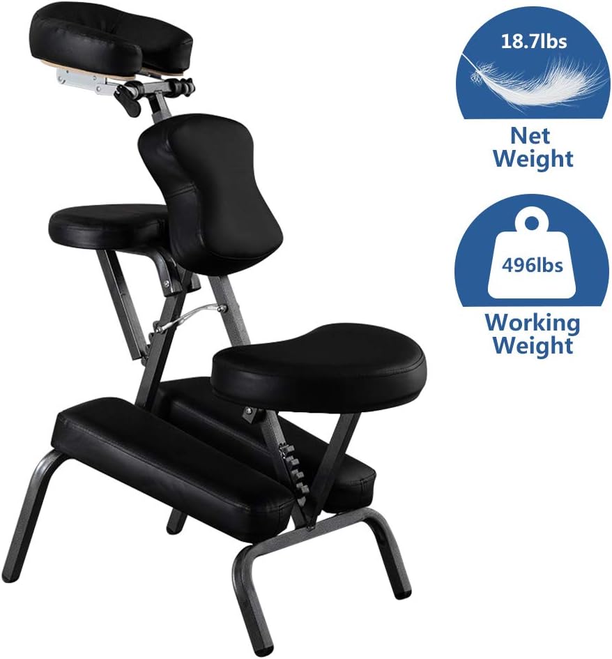 Mefeir Portable Massage Tattoo Chair w/ Carrying Bag, Folding Salon Spa Home Therapy Chair w/ Adjustable Face Cradle, Black: Kitchen & Dining