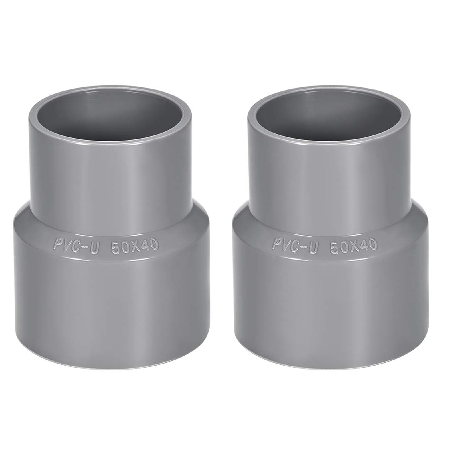 TA-VIGOR 2Pcs PVC Reducing Coupling Hub by Hub 40mm x 50mm Pipe Fitting Adapter Connector Grey, Duct Reducer Pipe Fitting for Water Supplies Build