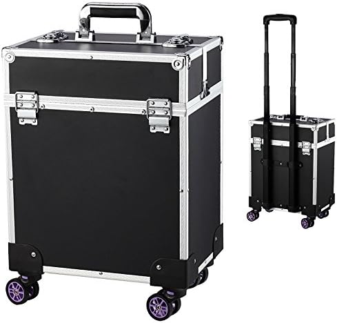Professional Aluminum Rolling Makeup Case Travel Flight Cosmetic Train Box 360° Rotation Cosmetic Trolley Case Artist Organizer with 4 Wheels