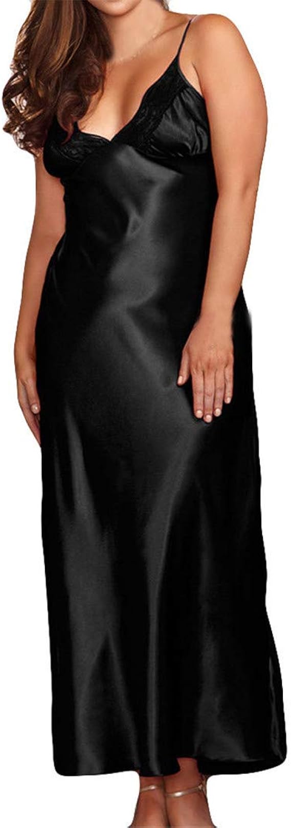 Women Oversize Satin Long Nightdress Silk Lace Sexy Lingerie Nightgown Sleepwear Amazon.co.uk