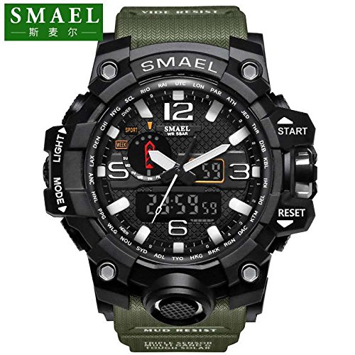 Men s Digital Analog Sports Military Stylish Watches Waterproof Outdoor Electronic LED Backlight Display Alarm Stopwatch (Army Green)