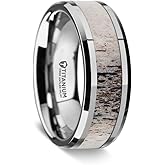 Roy Rose Jewelry Mens Titanium Ombre Deer Antler Inlay Diamond Wedding Ring - Polished Beveled Comfort Fit - 8mm Wide - Style Name: Caribou