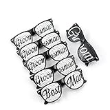 Groom Party Wedding Sunglasses - Perfect Favors for Bachelor Parties, Receptions, Pictures, and Photo Booths (1x Groom, 1x Best Man, 4x Groomsman, Black and White)