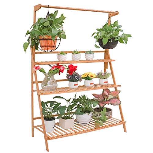 Moutik Bamboo Planter Pot Plants Stand Folding 3 Tier Hanging Flower Display Shelving Organizer Storage Shelves Rack Unit Holder 39.3in