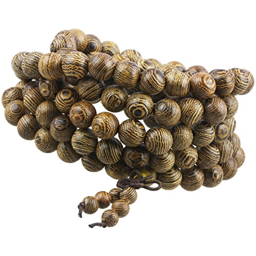 SUNYIK Chicken Wing Wood 108 Tibetan Buddhist Mala Bracelet Beaded Prayer Bead(8mm)