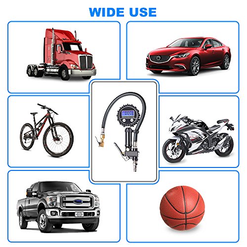 Digital Tire Pressure Gauge MICTUNING Heavy Duty 200 PSI Tire Inflator Air Pressure Gauge with Air Chuck, Valve Extender and Compressor Accessories Black Fits Car Truck Bike Motorcycle