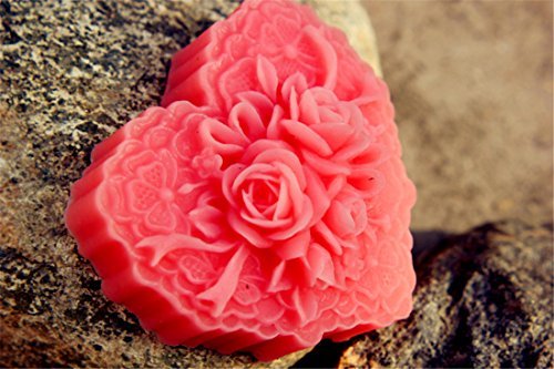 Moldiy Heart Shape Silicone Soap Making Art Clay Craft Mold with Delicate Floral Pattern