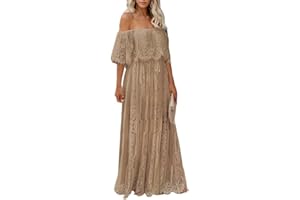 HOYISHION Women's Off The Shoulder Floral Lace Maxi Dress White Bridesmaid Wedding Party Maternity Photoshoot Long Dresses