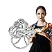 S&E Women's Elegant Three Ring Diamante Metallic Silk Scarves Clip Fashionable Scarf Ring Chiffon Buckle (Silver)